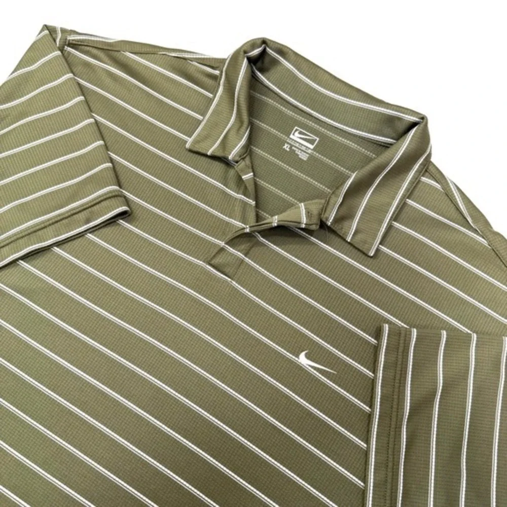 Nike Golf Polo Shirt Mens XL Green White Stripe Dri-FIT Short Sleeve Performance